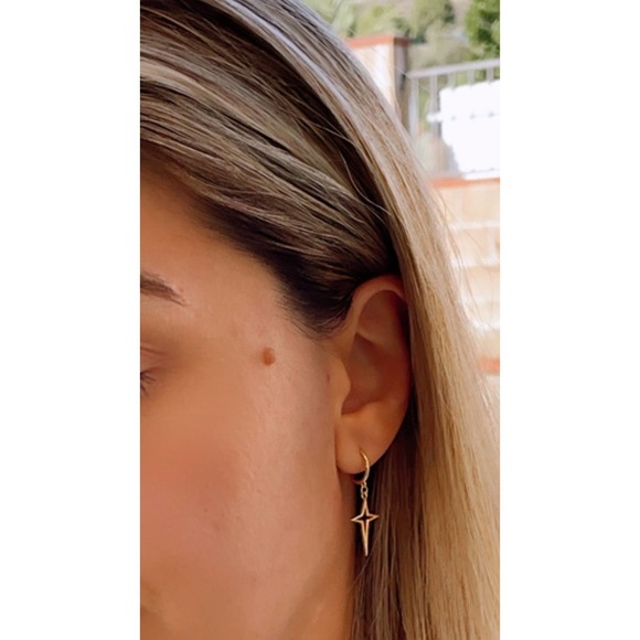 14k Plated 925Sterling Silver Cross Unisex Earring - Picture 5 of 10